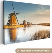 Moulins à vent de Kinderdijk au coucher du soleil aux Nederland Toile 90x60 cm - Tirage photo sur toile (Décoration murale salon / chambre)