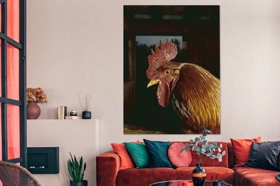 Canvas schilderij 120x160 cm - Wanddecoratie Goudbruine haan in een schuur - Muurdecoratie woonkamer - Slaapkamer decoratie - Kamer accessoires - Schilderijen