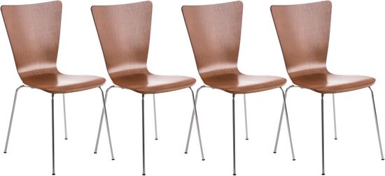 Bezoekersstoel Diera - Bruin - Houten stoel - Set van 4 - Met rugleuning - Vergaderstoel - Zithoogte 45cm