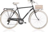 Vélo pour homme Retro - Avec 7 vitesses - Panier à vélo - Vélo de ville 28 pouces - Taille de cadre 50cm - Hybride - Freins en V et leviers de frein - Zwart/ crème