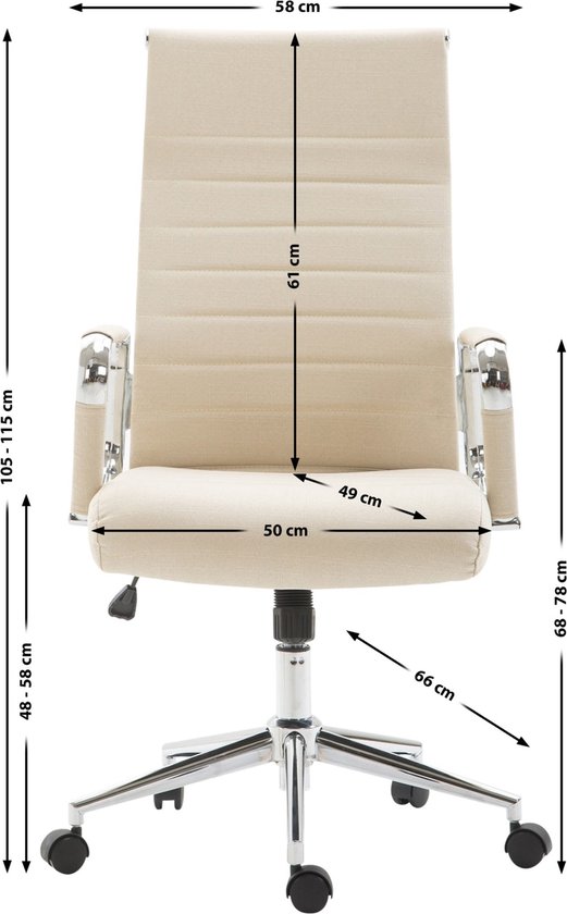Chaise de bureau de Luxe Bernardetta XL - Tissu - Crème - Sur roulettes -  Chaise de... | bol