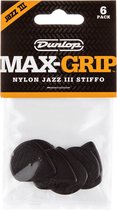 Dunlop Max Grip Nylon Jazz III Stiffo Plectrum 6-Pack zwart - Plectra