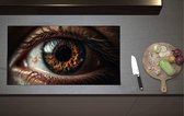 Inductieplaat Beschermer - Close-up van Helder Bruin Oog - 90x52 cm - 2 mm Dik - Inductie Beschermer van Vinyl