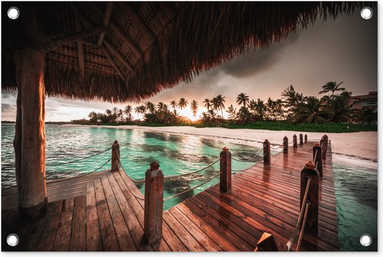 Tuindecoratie Zonsondergang op Bora Bora - 60x40 cm - Tuinposter - Tuindoek - Buitenposter