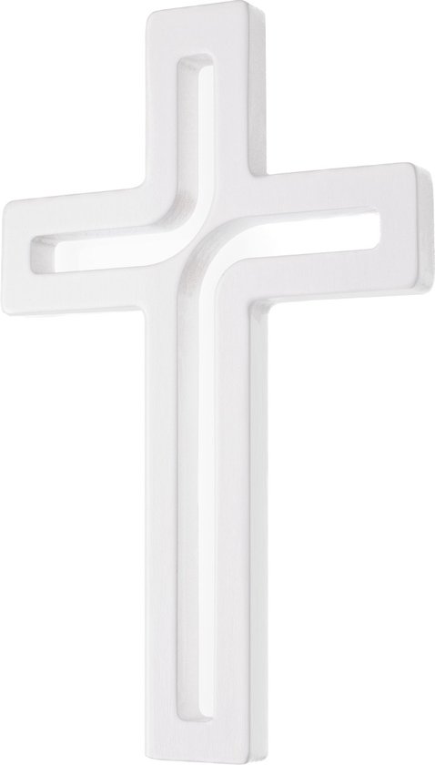 Houten modern hangend kruis - 30x18x1,8 cm - Wit