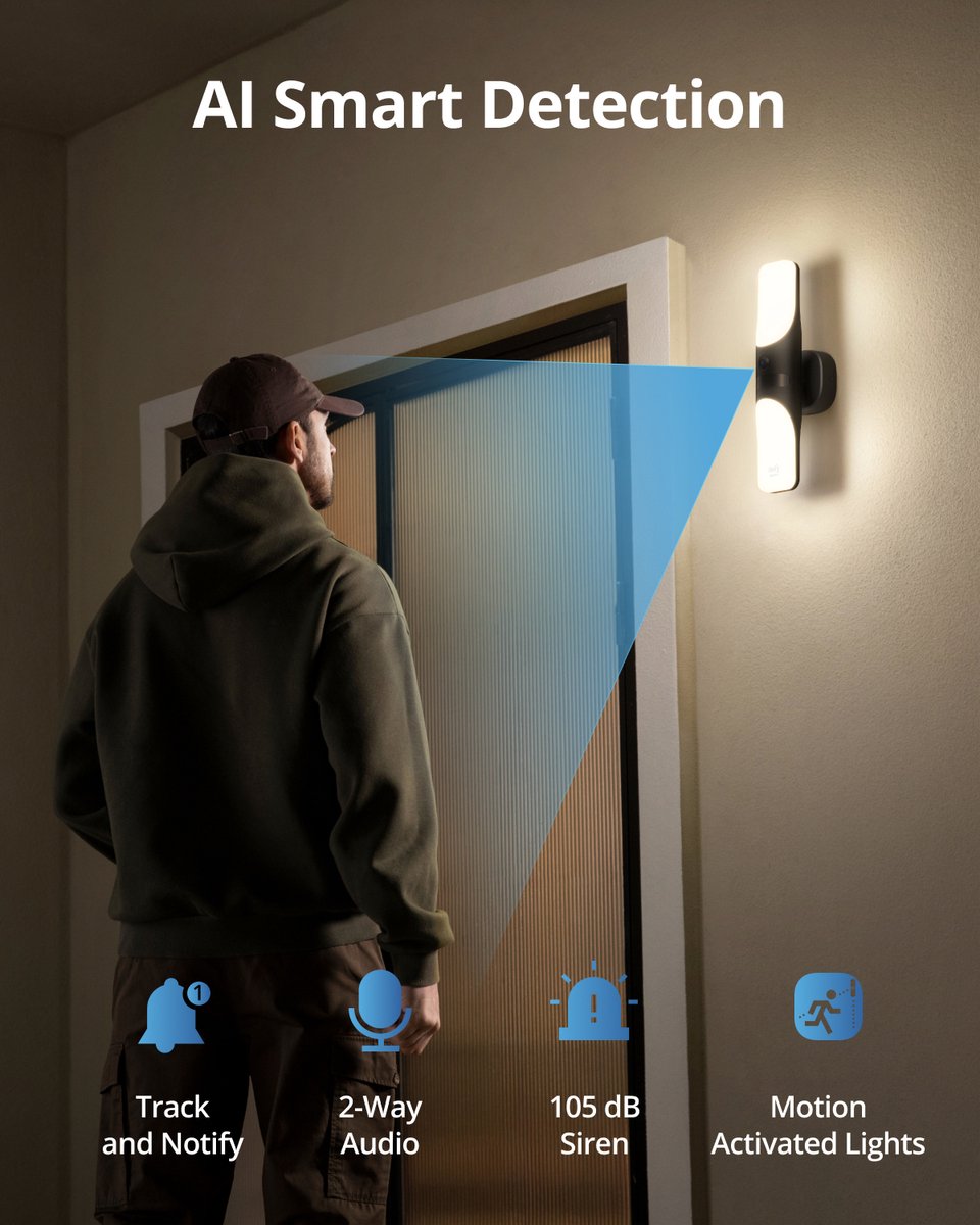 Afbeelding 2 van eufy Security S100 Wandlicht met Camera - Wall Light Cam - 2K-resolutie - 1.200 lumen verlichting - Kleurennachtzicht - AI slimme detectie - IP65 waterdicht - Geen maandelijkse kosten - Bedraad