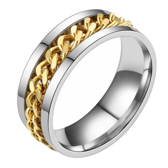 Fako Bijoux® - Fidget Ring - Anxiety Ring - Angst Ring - Stress Ring - Spinning Ring - Draairing - RVS - Zilver/Goud - EU:64 - USA:11 - 20.5mm