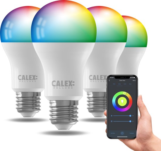 Calex Slimme Lamp - Set van 4 stuks - Wifi LED Verlichting - E27 - Smart Lichtbron - Dimbaar - RGB en Warm Wit - 9.4W