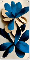 Tuinposter Bladeren - Planten - Blauw - Lelie - 40x80 cm - Wanddecoratie Buiten - Tuinposter - Tuindoek - Schuttingposter - Tuinschilderij