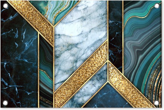 Tuindecoratie Marmer - Mozaïek - Goud - 60x40 cm - Tuinposter - Tuindoek - Buitenposter