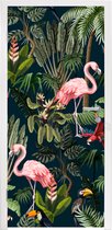 Deursticker Jungledieren - Patroon - Kinderen - Flamingo - Papegaai - Kids - 90x235 cm - Deurposter