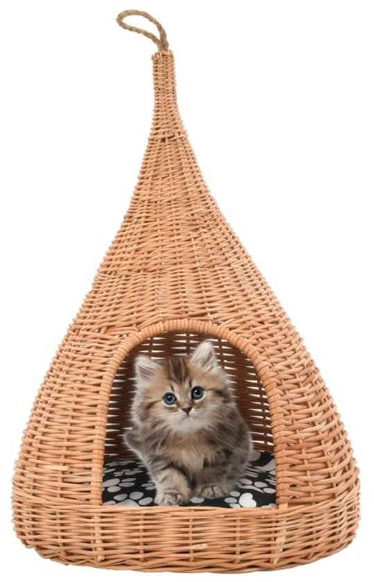 vidaXL Kattenhuis met kussen tipi 40x60 cm natuurlijk wilgen