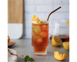 Excellent geribbelde glazen - Set van 6 - Geribbelde drinkglazen voor Smoothie Margaritas Whiskey - Longdrink Image