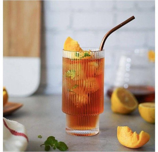 Excellent geribbelde glazen - Set van 6 - Geribbelde drinkglazen voor Smoothie Margaritas Whiskey - Longdrink