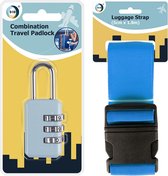 Bagageslot/cijferslot en kofferriem set voor reistassen en koffers - blauw - veilig op reis