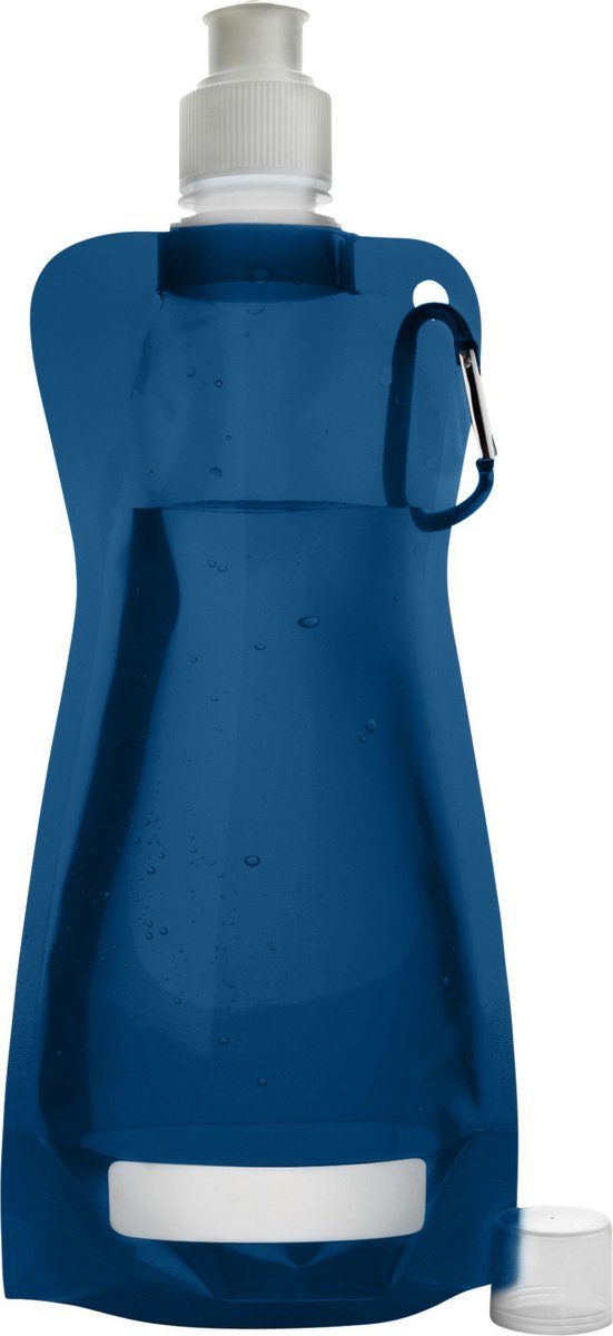 Waterfles/drinkfles/sportbidon opvouwbaar - blauw - kunststof - 420 ml - schroefdop - karabijnhaak