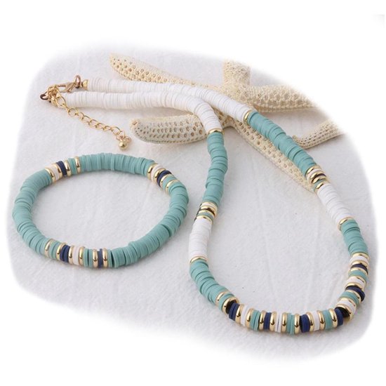 Sorprese - collier femme - bracelet femme - perles - Bleu clair-blanc - Bohème - Boho - cadeau - Modèle Z