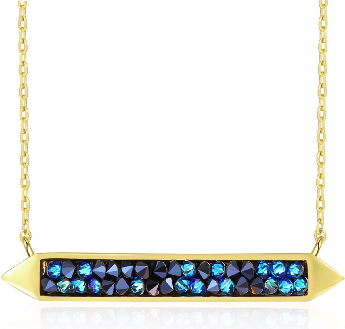 14K Goud met Blauwe Kleuren Kristal Ketting - 40cm +5cm