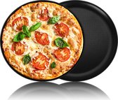 Pizzaplaat, 2 stuks, 30 cm, antiaanbaklaag, roestvrij staal, ronde pizzabakplaat voor pizzabakken, duurzaam en eenvoudig te reinigen