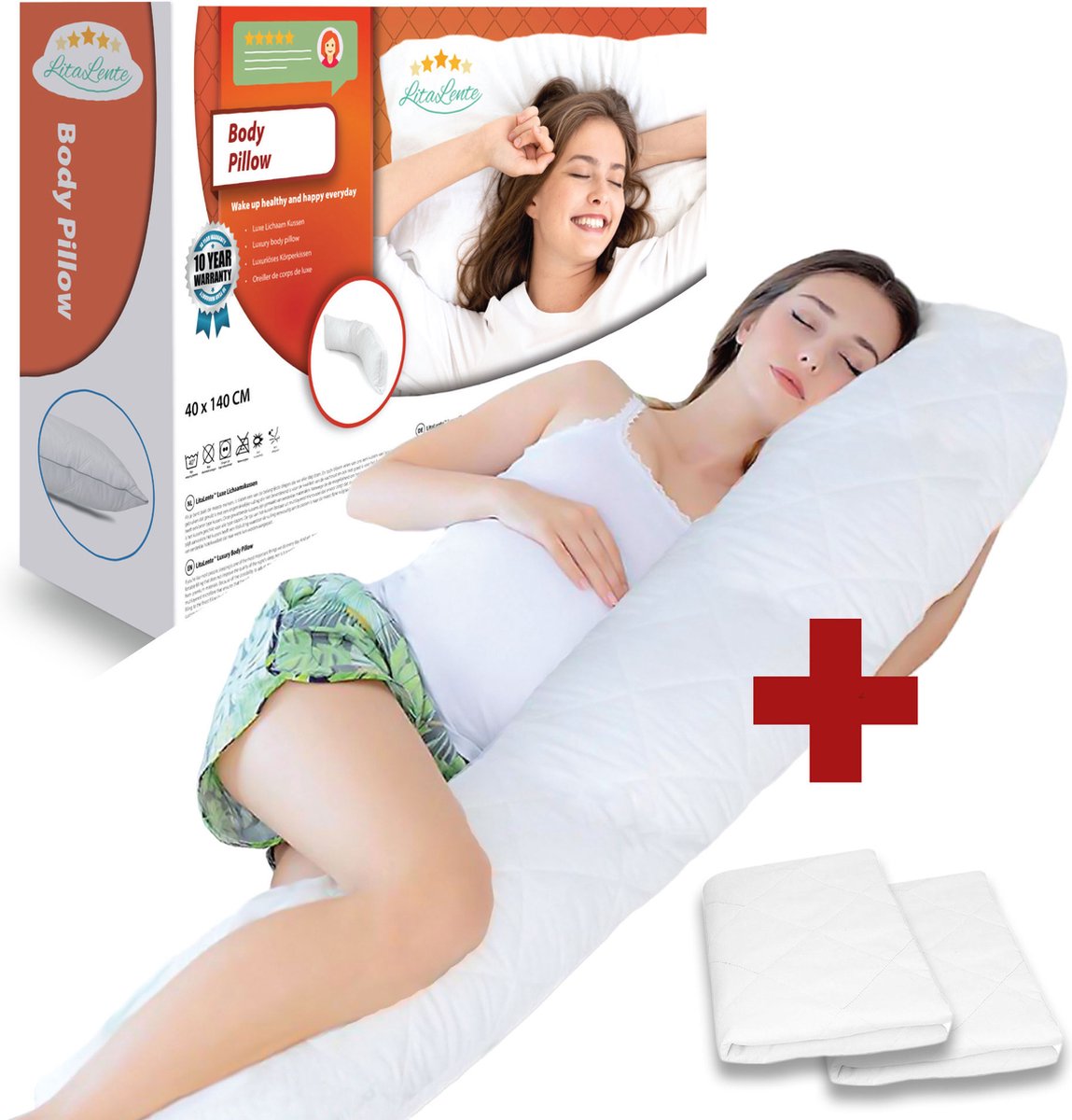 Goedkoopste Zwangerschapskussen 2x gewatteerde sloop - Ergonomisch Lichaamskussen Zwangerschapskussen - body pillow - Voedingskussen - Kniekussen - Body Pillow met afneembare hoes - Dubbel Gestikte Randen