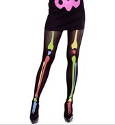 Widmann - Spook & Skelet Kostuum - Panty Skelet Neon Kleuren Botten - Multicolor - One Size - Halloween - Verkleedkleding