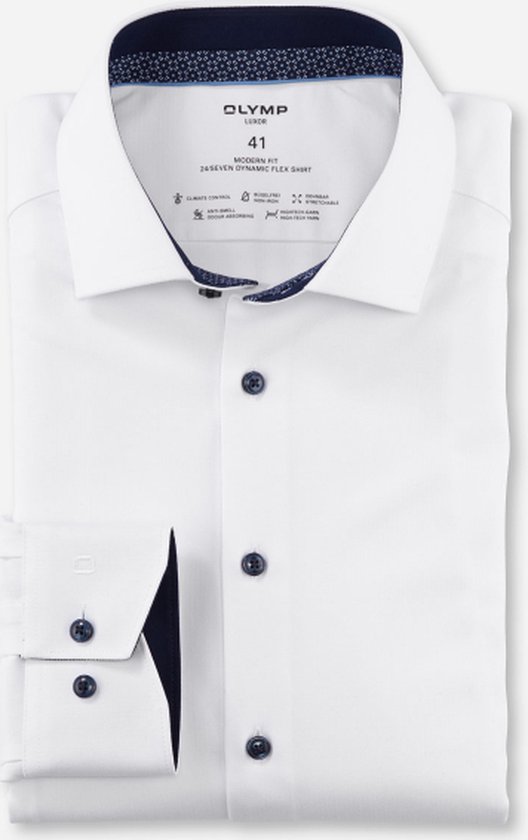 OLYMP 24/7 modern fit overhemd - herringbone - wit (contrast) - Strijkvriendelijk - Boordmaat: 40
