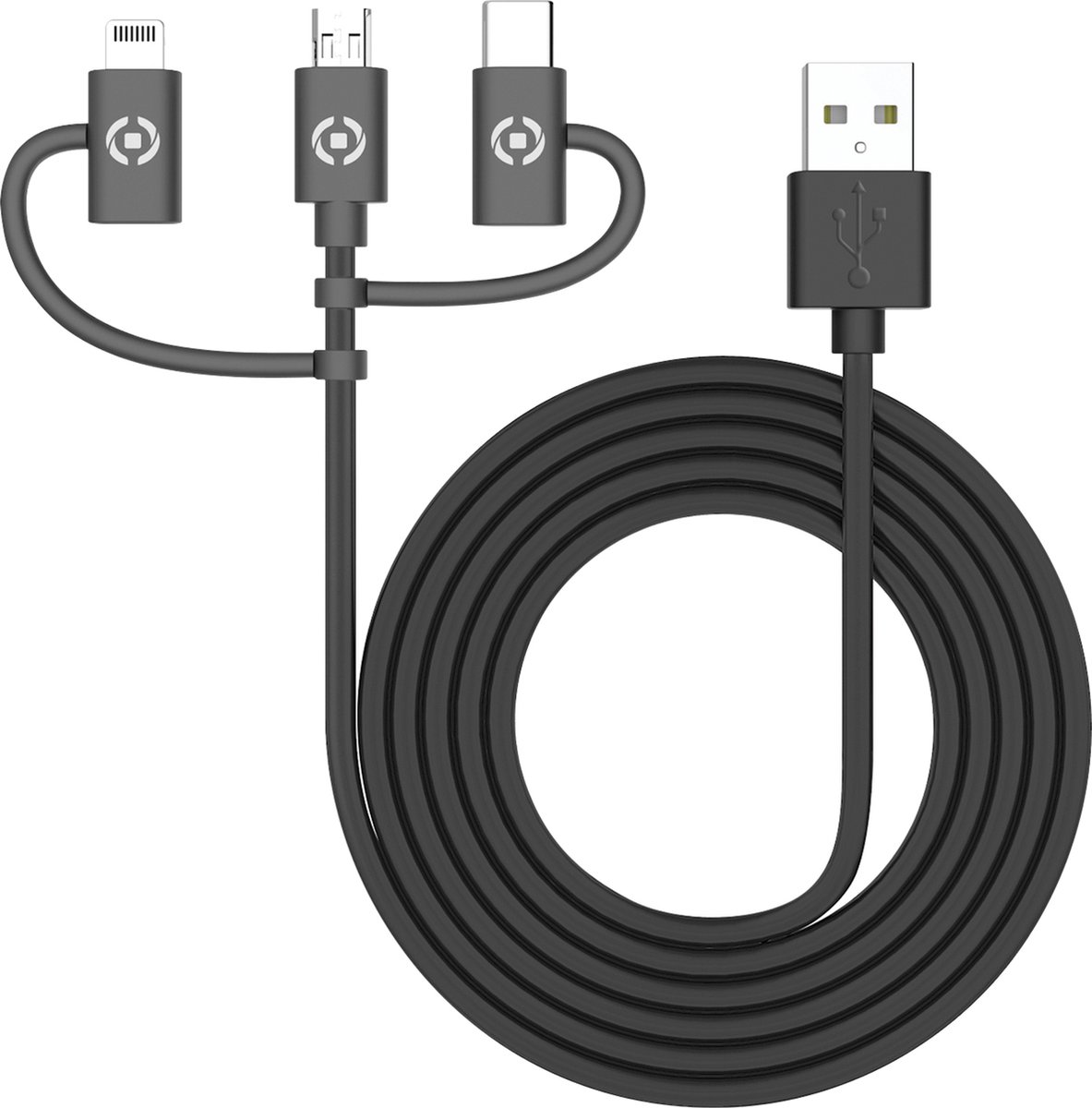 Celly 3 in 1 Universele Kabel USB-A > Lightning - Micro USB - USB-C - 1 Meter