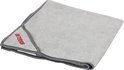 Chiffon microfibre gris plié avec texte rouge 'INTERIOR' sur le coin.