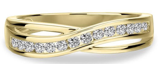 Schitterende 14Karaat Gouden Ring met Zirkonia's 16.50 mm. (maat 52) | Damesring | Aanzoeksring