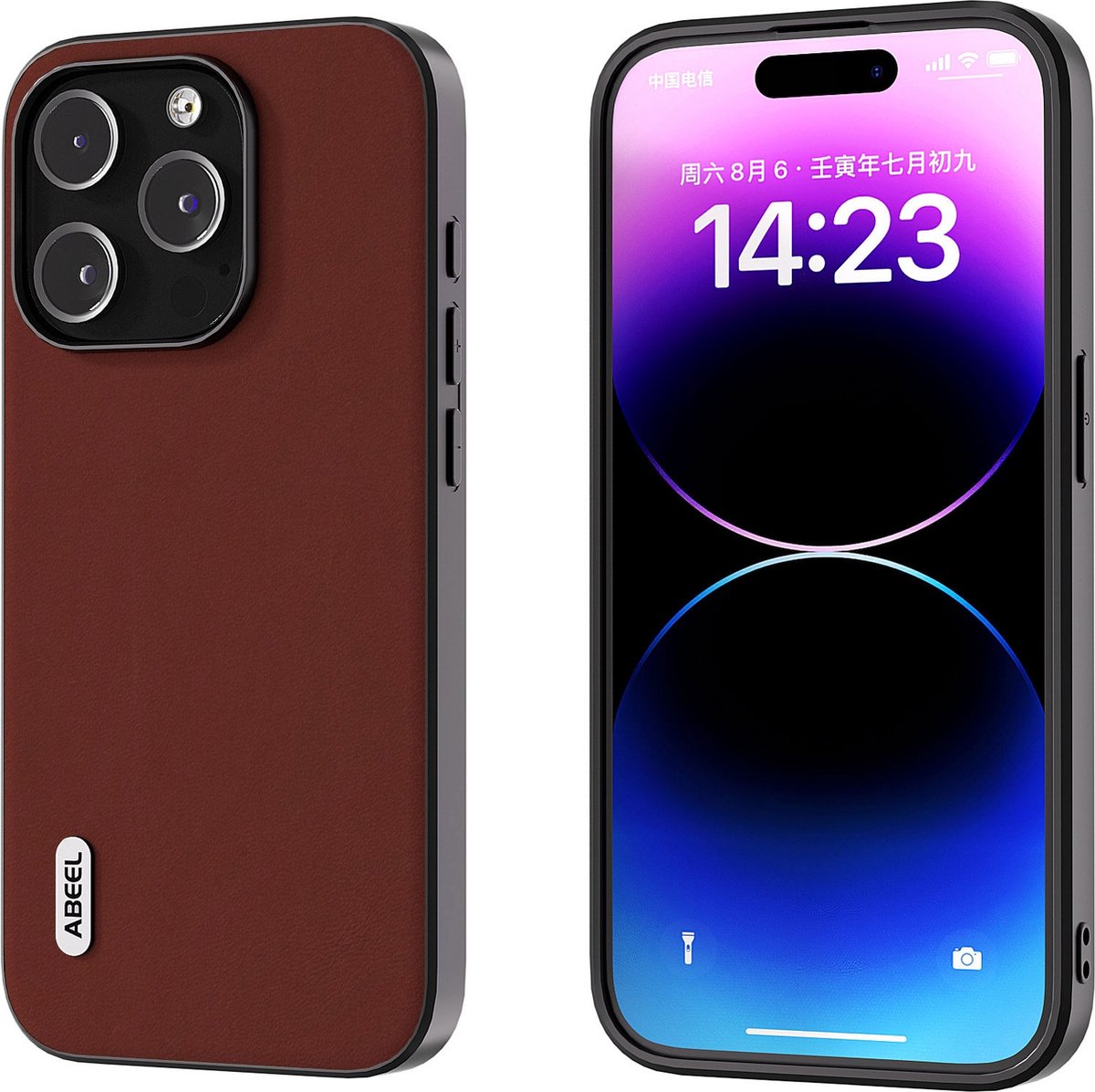 ABEEL koffiekleurige lederen telefoonhoesje voor iPhone 14 Pro Max