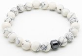 Sorprese armband - Beads - armband heren - kralen - wit marmer - 19 cm - cadeau - Model Q