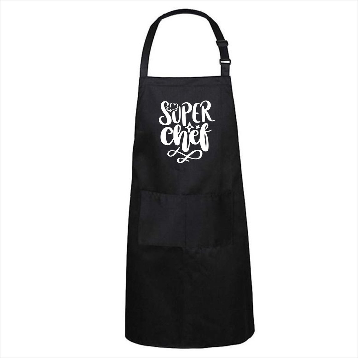 Keukenschort Superchef - One Size - Zwart - cadeau voor hem - cadeau voor haar - cadeau voor vriendin - cadeau voor vriend - keukenschort met tekst
