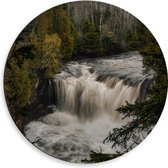 Dibond Muurcirkel - Waterval - Water - Bomen - Bossen - Kleuren - 50x50 cm Foto op Aluminium Muurcirkel (met ophangsysteem)