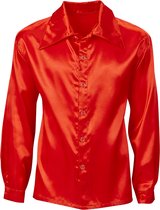 Widmann - Jaren 80 & 90 Kostuum - 70s Disco Shirt Rood Satijn Man - Rood - Small - Carnavalskleding - Verkleedkleding