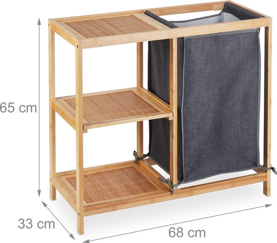wasmand rek - bamboe - 3 planken - 65 x 68 x 33 cm - 50 l - badkamerrek ...