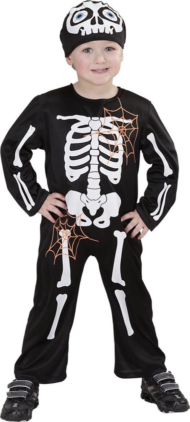 Widmann - Spook & Skelet Kostuum - Knekel Skelet Spookhuis Kind Kostuum - Zwart / Wit - Maat 104 - Halloween - Verkleedkleding