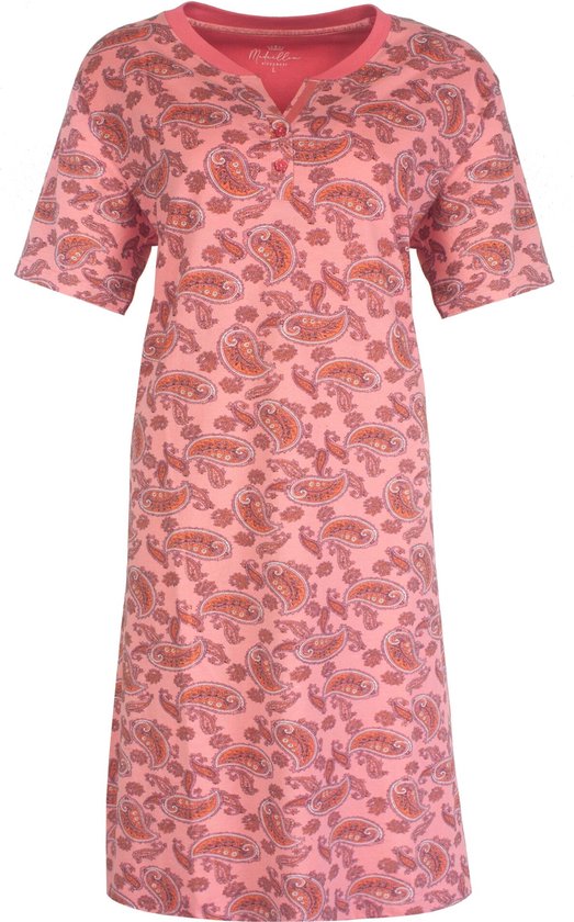 MENGD1310 Medaillon Dames Nachthemd - 100% Gekamde Katoen - Donker Roze, 100 - Maten: