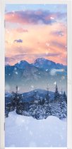 Deursticker Sneeuw - Lucht - Bos - Winter - 80x215 cm - Deurposter