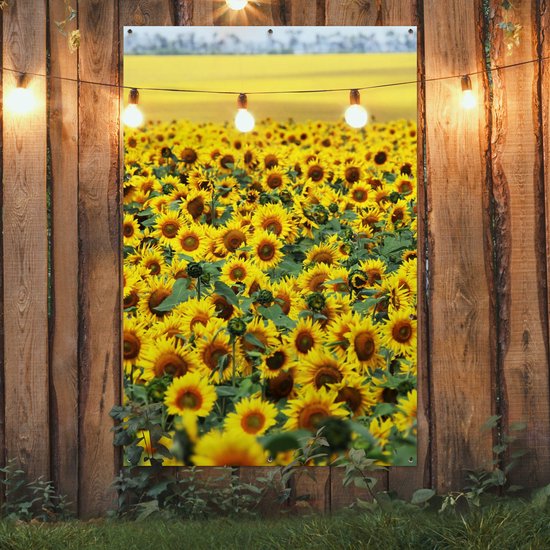 Tuinposter - Bloemen - Zonnebloemen - Tuindecoratie - Bloemenveld - 120x180 cm - Tuinschilderij - Tuindoek