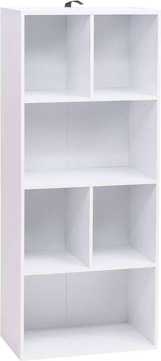 Happyment Open Boekenkast Zita - 6 Vakken - Wit - Boekenkast - Boekenrek - Woonkamer, slaapkamer en kinderkamer - Hout - 50 x 30 x 118 CM