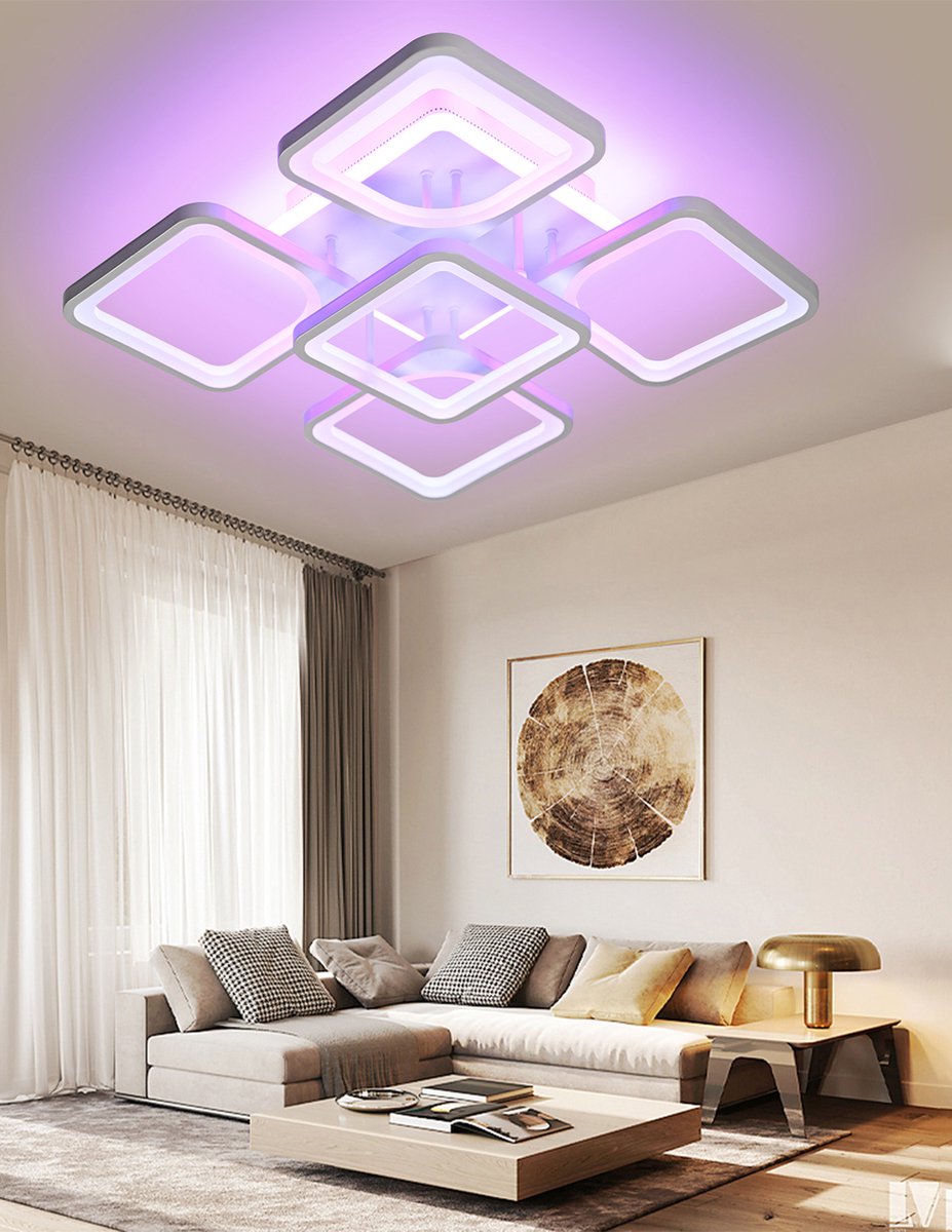 Mrs. Joness - LED Bluetooth 4x1 RGB - Plafondlamp Met Afstandsbediening - Smart lamp Wit - Dimbaar Met App - Woonkamerlamp - Moderne lamp - Plafoniere