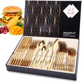 Golden 24-delig, cadeauset roestvrij staal eetbestek voor 6 personen, messen en vorkset, tafelbestek, vaatwasmachinebestendig (handwas wordt aanbevolen) Cutlery Set