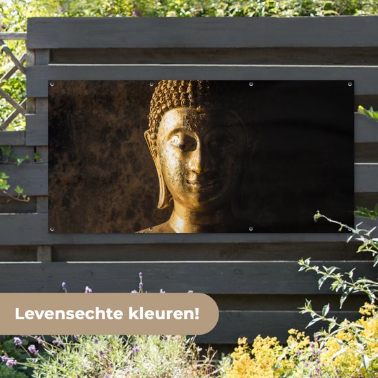 Décoration murale extérieure Bouddha - Image de Bouddha - Or - Spirituel - Zwart - 160x80 cm