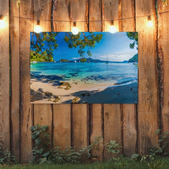 Décoration de jardin plage - Été - Mer - 120x80 cm - Jardin - Décoration clôture - Affiche jardin - Toile clôture - Affiche extérieur - Décoration jardin - Décoration balcon - Peinture jardin