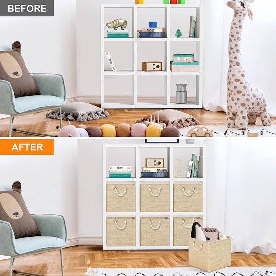 Stoffen opbergdoos, 40 x 30 x 20 cm, 4 stuks, opvouwbare stoffen opbergdoos, ideaal voor Kallax-planken, slaapkamer, kinderkamer - (beige) RIWNNI Stoffen opbergdoos, 40 x 30 x 20 cm, 4 stuks, opvouwbare stoffen opbergdoos, ideaal voor Kallax-planken, slaapkamer, kinderkamer - (beige) RIWNNI