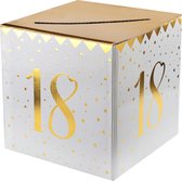 Santex Enveloppendoos - Verjaardag - 18 jaar - wit/goud - karton - 20 x 20 cm