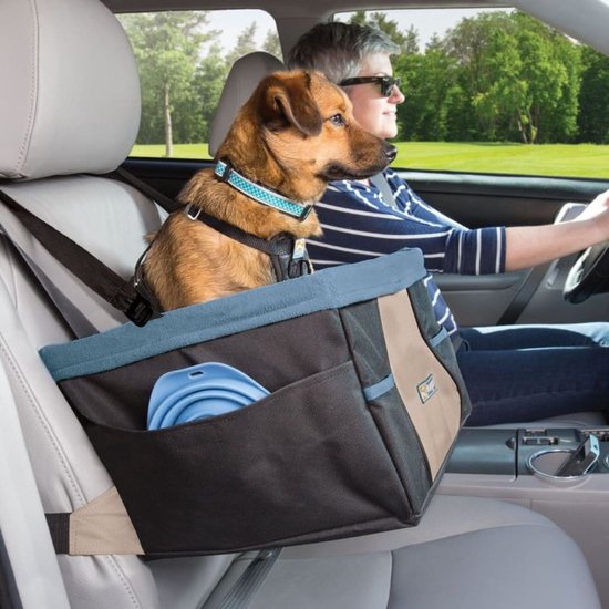 Kurgo Rover Booster Seat - Verhoogde autostoel met eenvoudige bevestiging voor kleine honden tot 13kg - Zwart/Blauw - 30x40x20cm