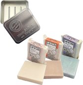 Bewaarblik voor zeep met 3 verschillende zeep blokken - Maanzaad, Lavendel en Rozenblaadjes - Natuurlijke ingrediënten - Huidverzorging geschenkset - Giftset