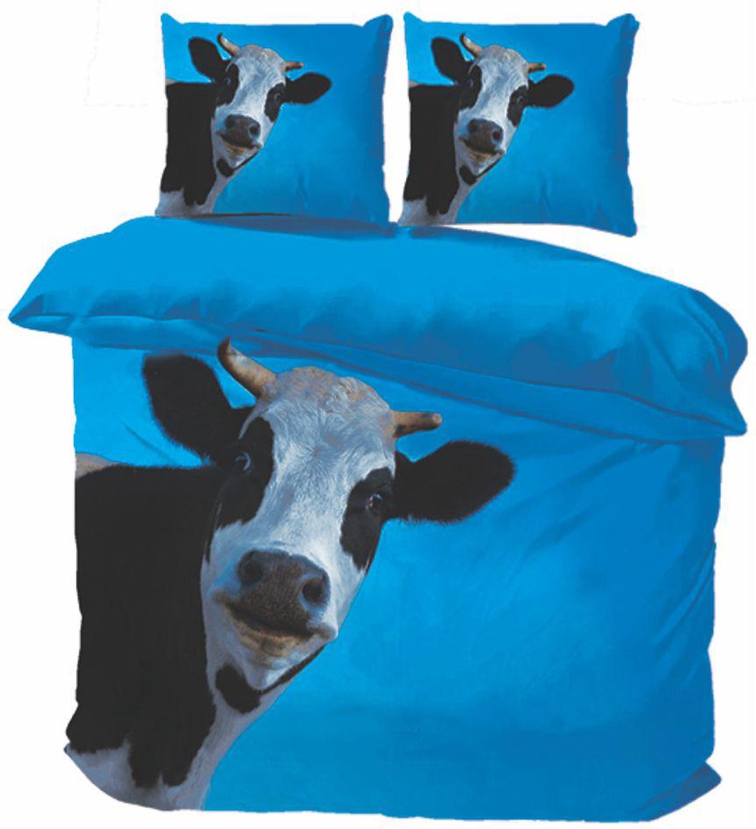Husch Dekbedovertrek Cow - 200x200/220 - Koe - Zwart - Wit - Blauw