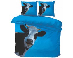 Husch Dekbedovertrek Cow - 200x200/220 - Koe - Zwart - Wit - Blauw
